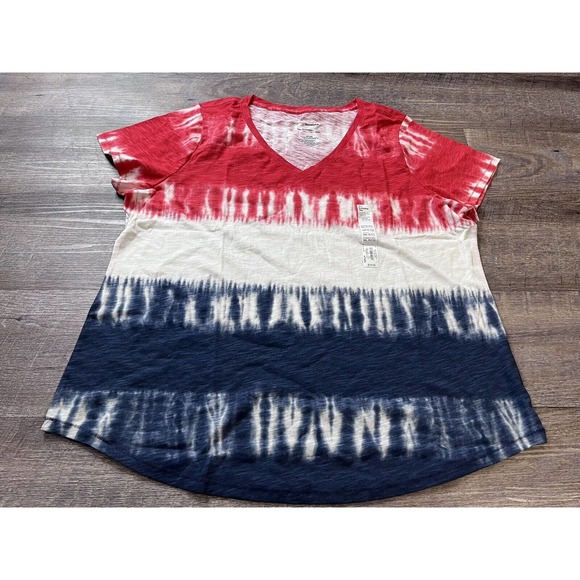 Sonoma Womens VNeck Tshirt 2XL Red White and Blue Shortsleeve 4th Of July O5 - Picture 1 of 6